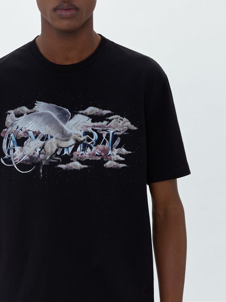 Amiri Pegasus Script Logo T-shirt Herr Svarta | 15437-WSVX