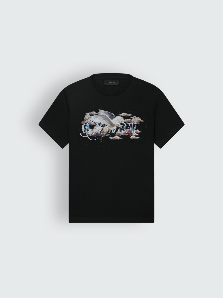 Amiri Pegasus Script Logo T-shirt Herr Svarta | 15437-WSVX