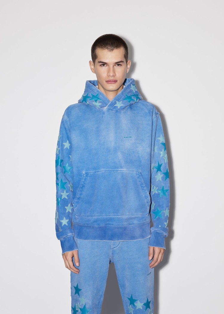 Amiri Pigment Spray Star Hoodie Herr Blå | 61978-ULKA