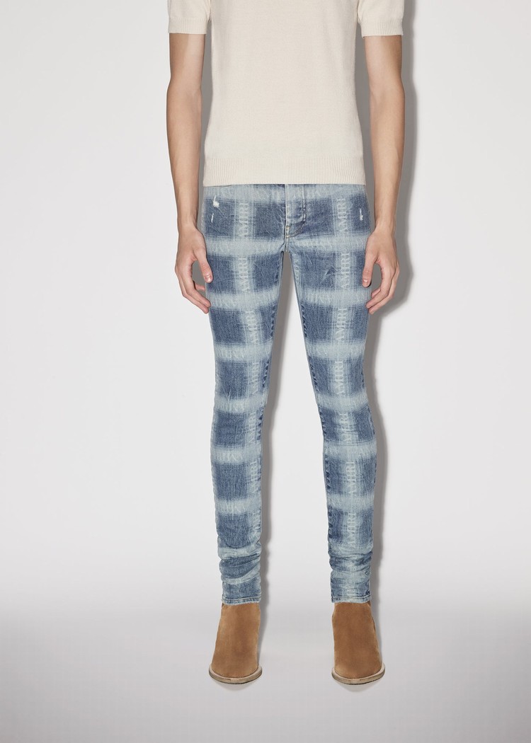 Amiri Plaid Mager Jeans Herr Indigo | 76823-NXKI