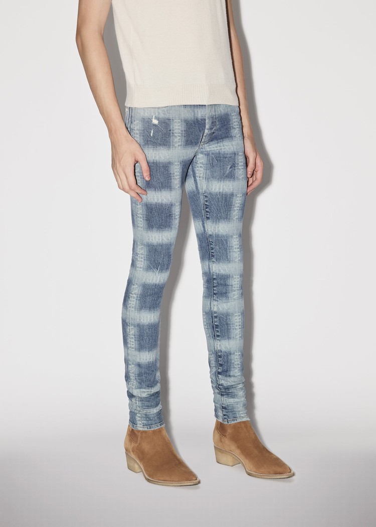 Amiri Plaid Mager Jeans Herr Indigo | 76823-NXKI