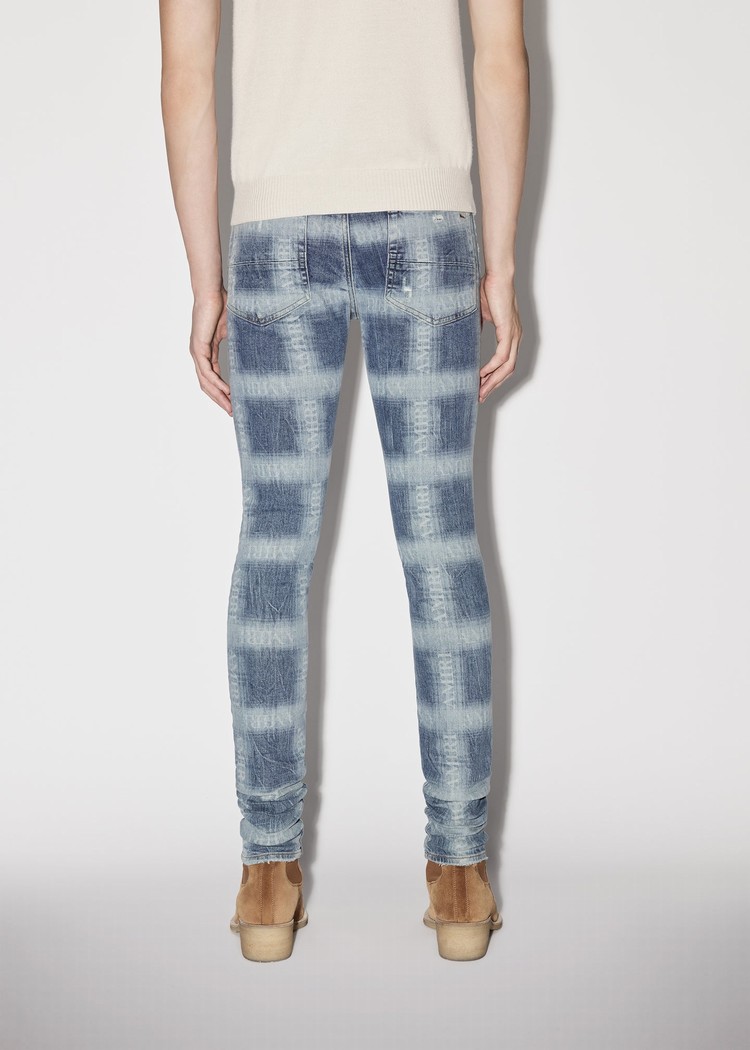 Amiri Plaid Mager Jeans Herr Indigo | 76823-NXKI