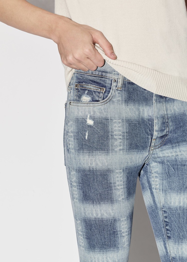 Amiri Plaid Mager Jeans Herr Indigo | 76823-NXKI