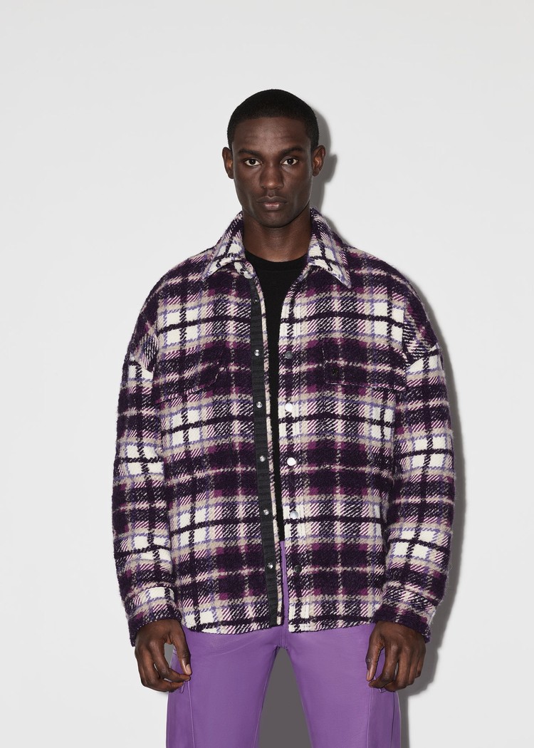 Amiri Plaid Skjorta Herr Lila Vita | 86925-GHNT