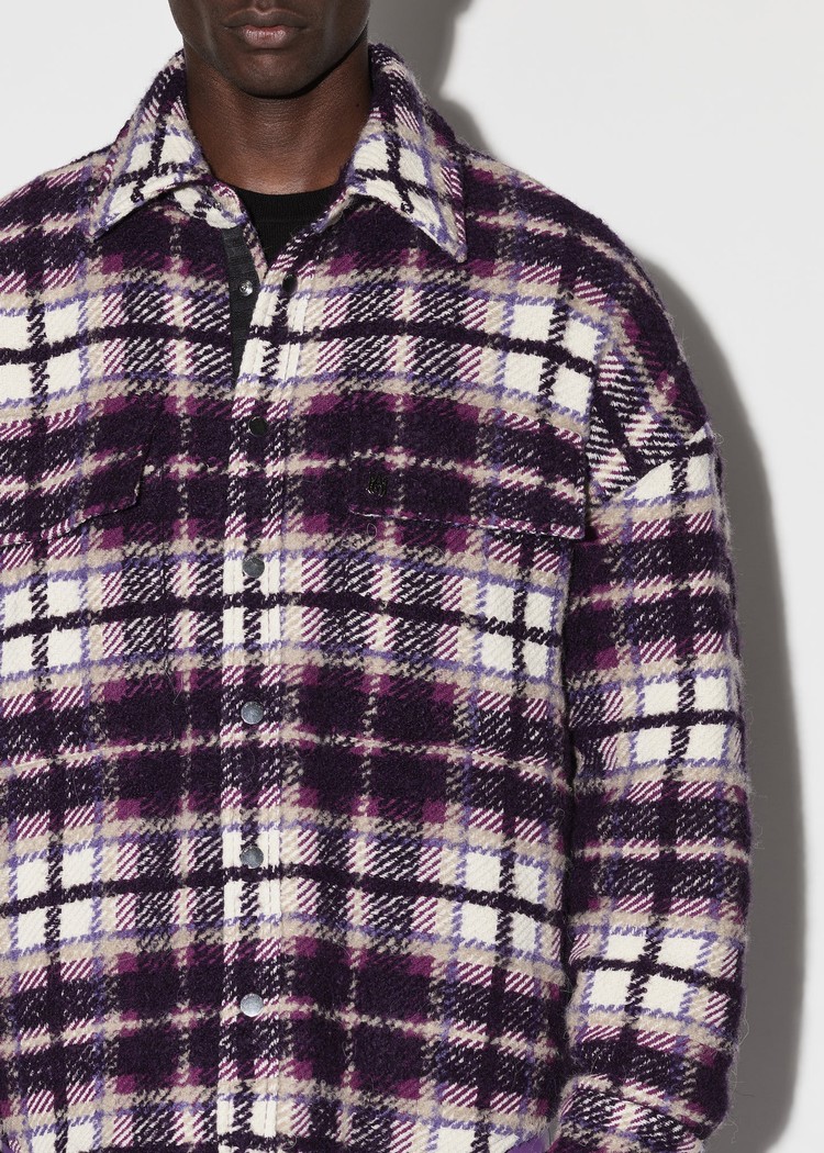 Amiri Plaid Skjorta Herr Lila Vita | 86925-GHNT