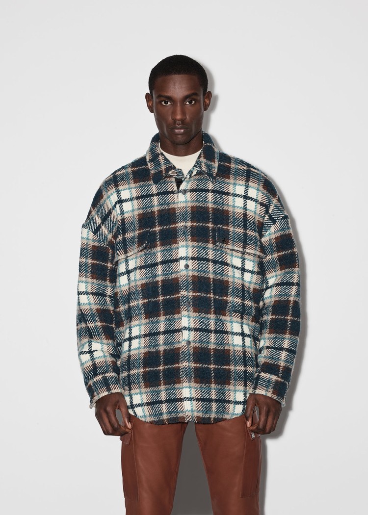 Amiri Plaid Skjorta Herr Turkos Vita | 52306-CXUF