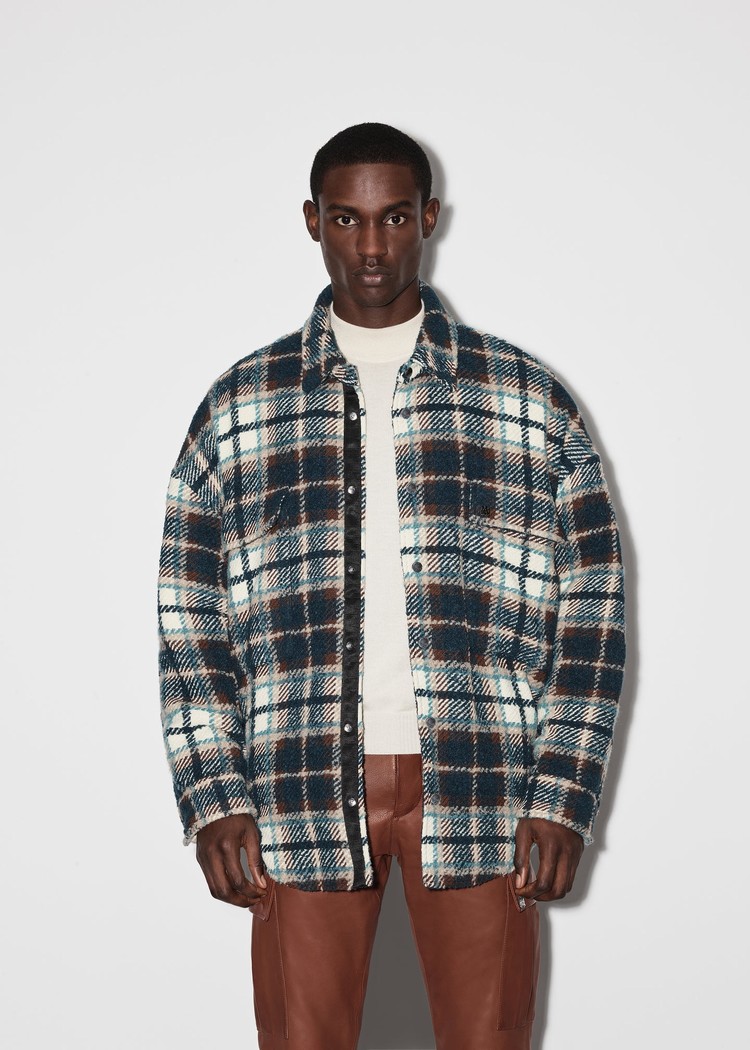 Amiri Plaid Skjorta Herr Turkos Vita | 52306-CXUF