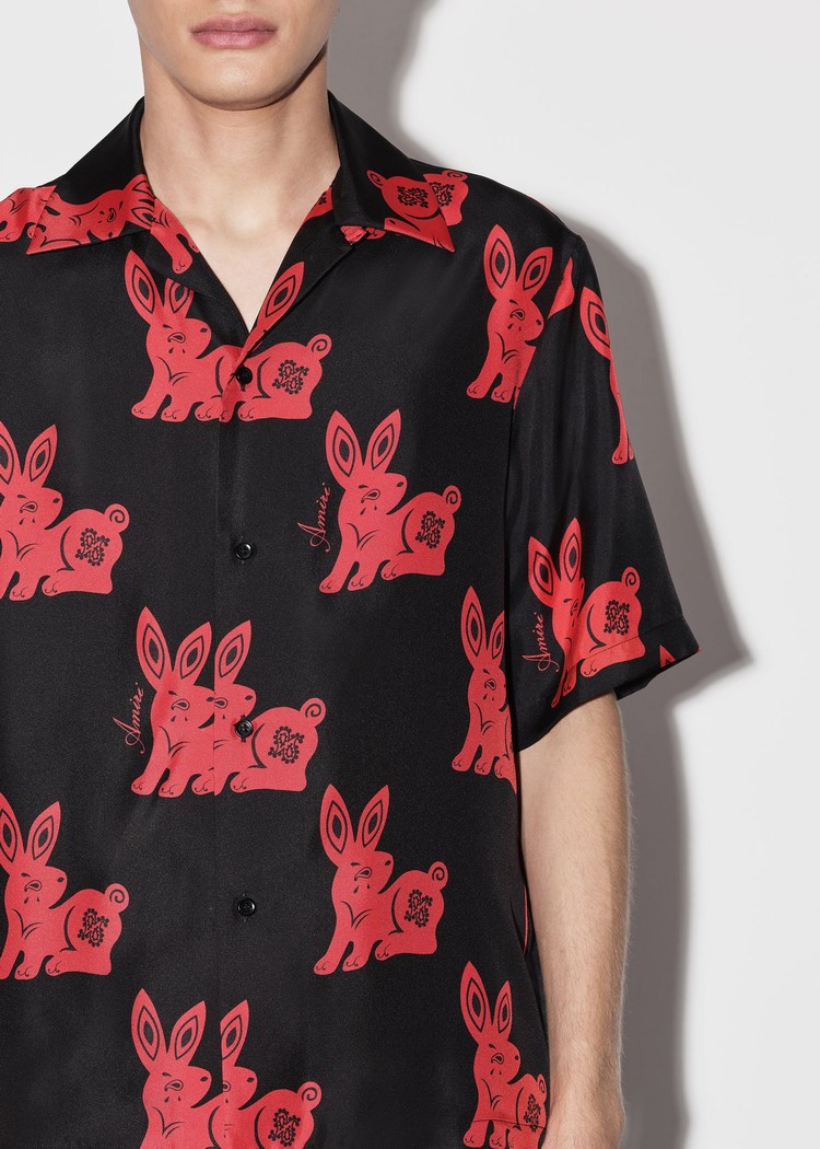 Amiri Rabbit Allover Bowling Skjorta Herr Svarta Röda | 60371-EDQH