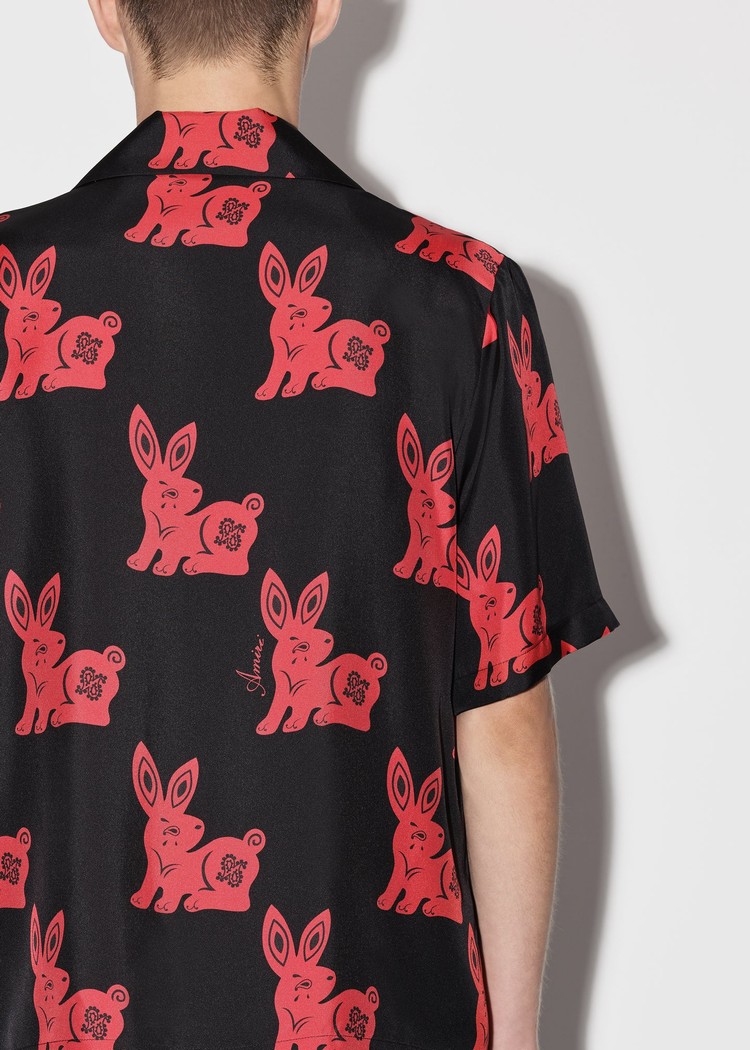 Amiri Rabbit Allover Bowling Skjorta Herr Svarta Röda | 60371-EDQH