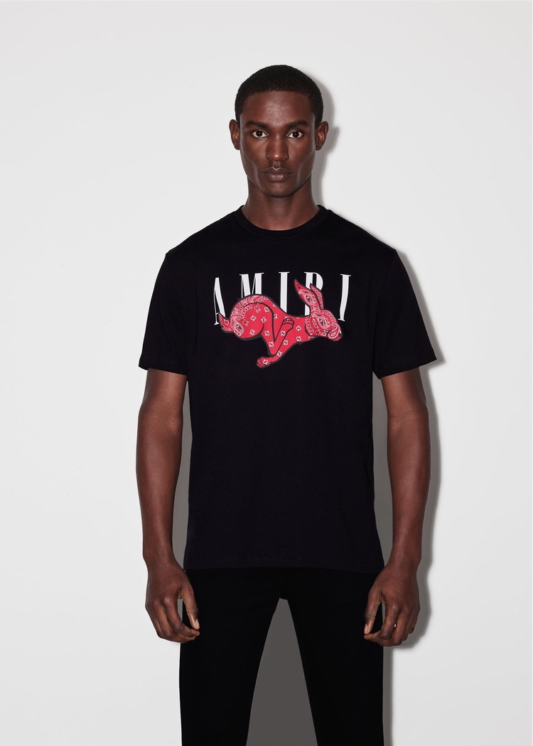 Amiri Rabbit Logo T-shirt Herr Svarta | 60354-OKGC