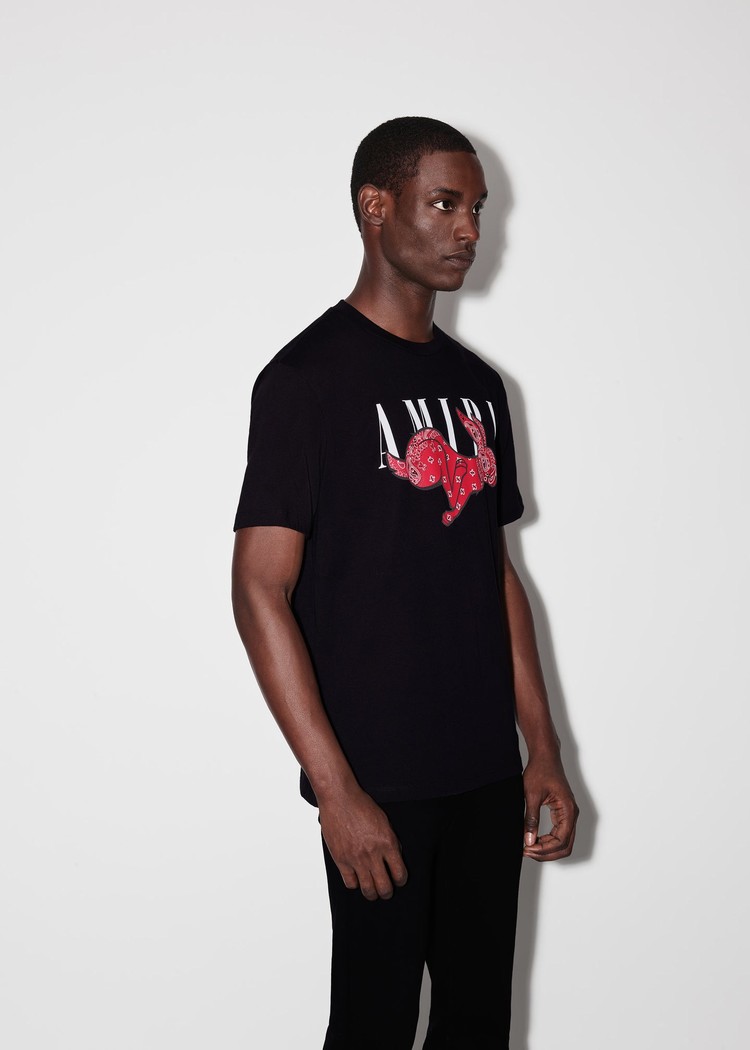 Amiri Rabbit Logo T-shirt Herr Svarta | 60354-OKGC