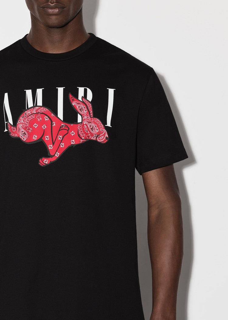 Amiri Rabbit Logo T-shirt Herr Svarta | 60354-OKGC