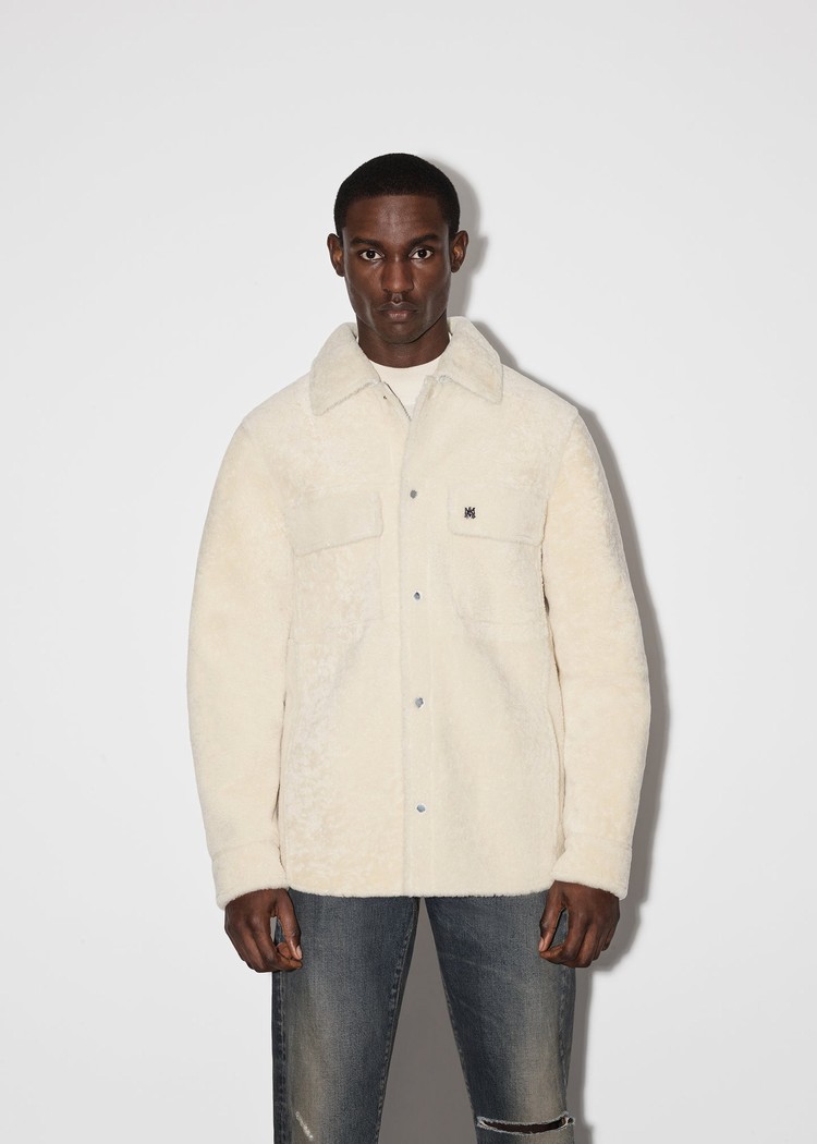 Amiri Shearling Lädertoppar Herr Beige | 43587-DJTE