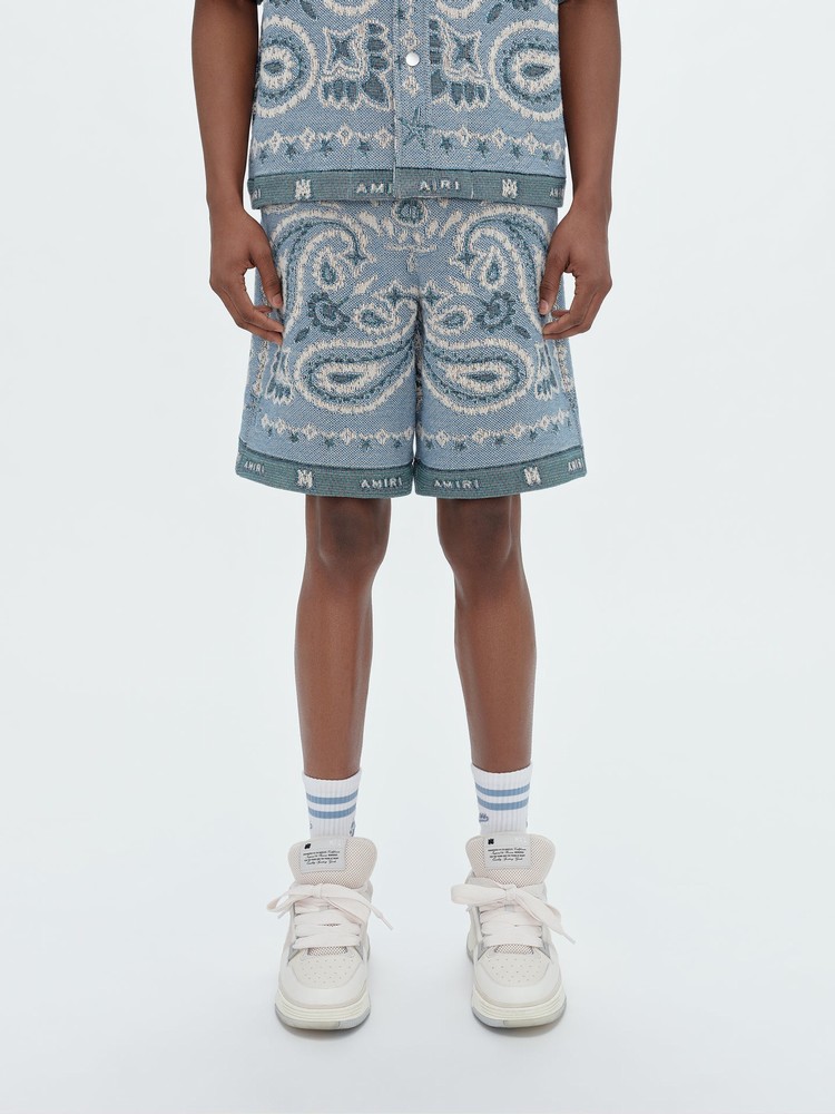 Amiri Tapestry Bandanagy Shorts Herr Blå | 98746-RHBJ