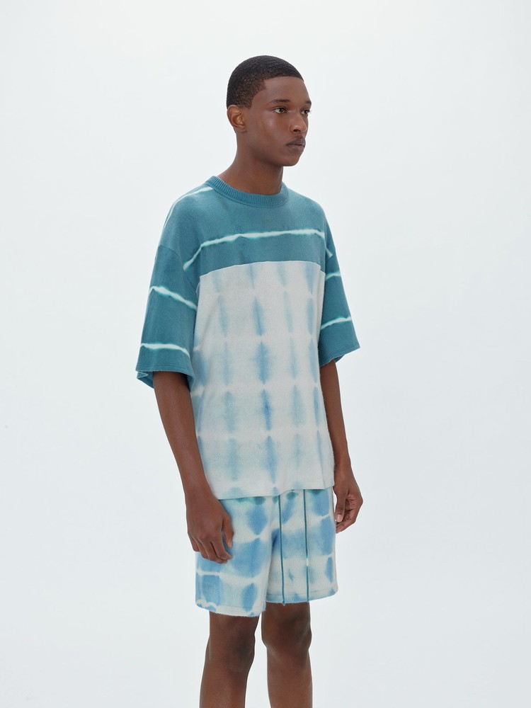 Amiri Tie Dye Knit Football Jersey Stickat Herr Blå | 41592-VRTH