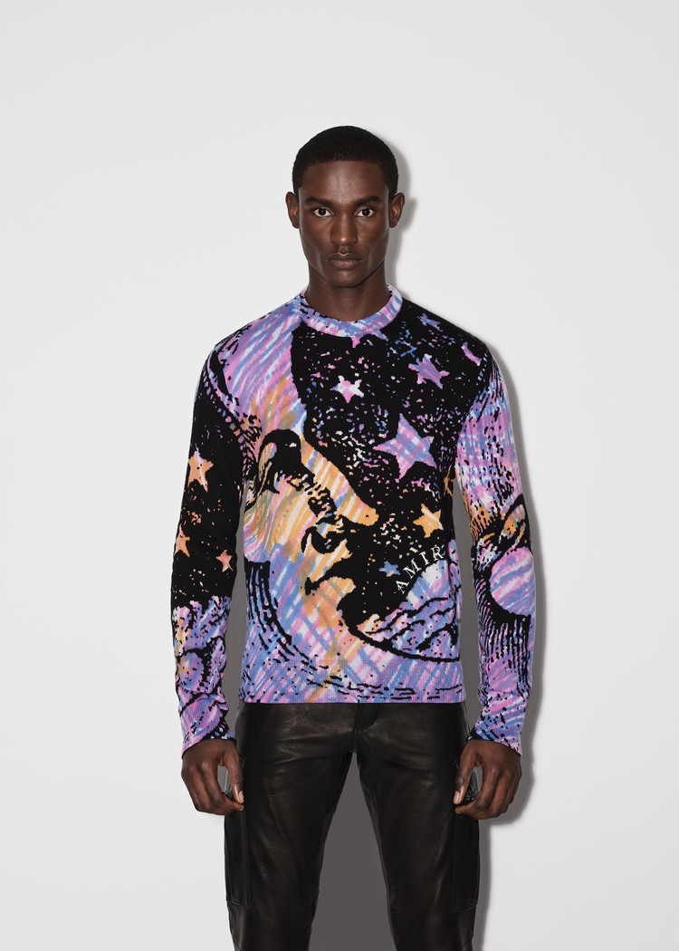 Amiri Tie Dye Moon Crewneck Tröjor Herr Svarta | 67430-YQMG