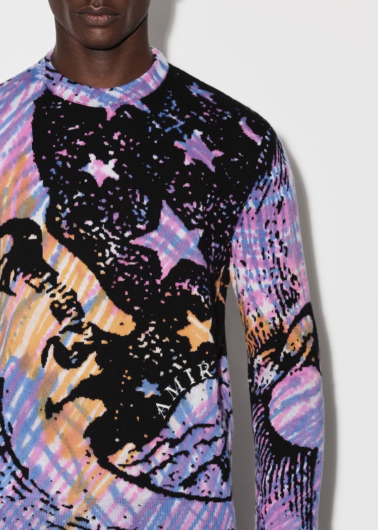 Amiri Tie Dye Moon Crewneck Tröjor Herr Svarta | 67430-YQMG