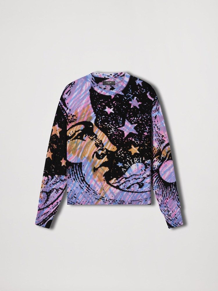 Amiri Tie Dye Moon Crewneck Tröjor Herr Svarta | 67430-YQMG